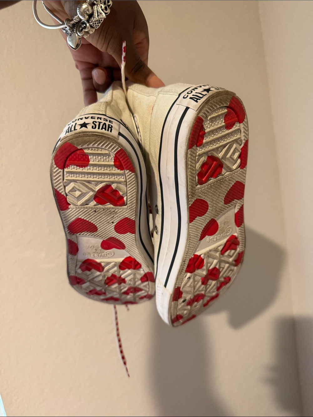 Converse White High-Top Sneakers with Red Heart Laces - Picture 4 of 5